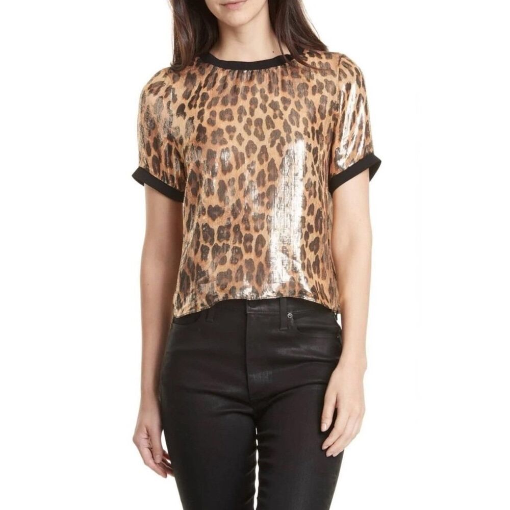 Alice + Olivia Piera Leopard Print Silk Blend Tee Size XS